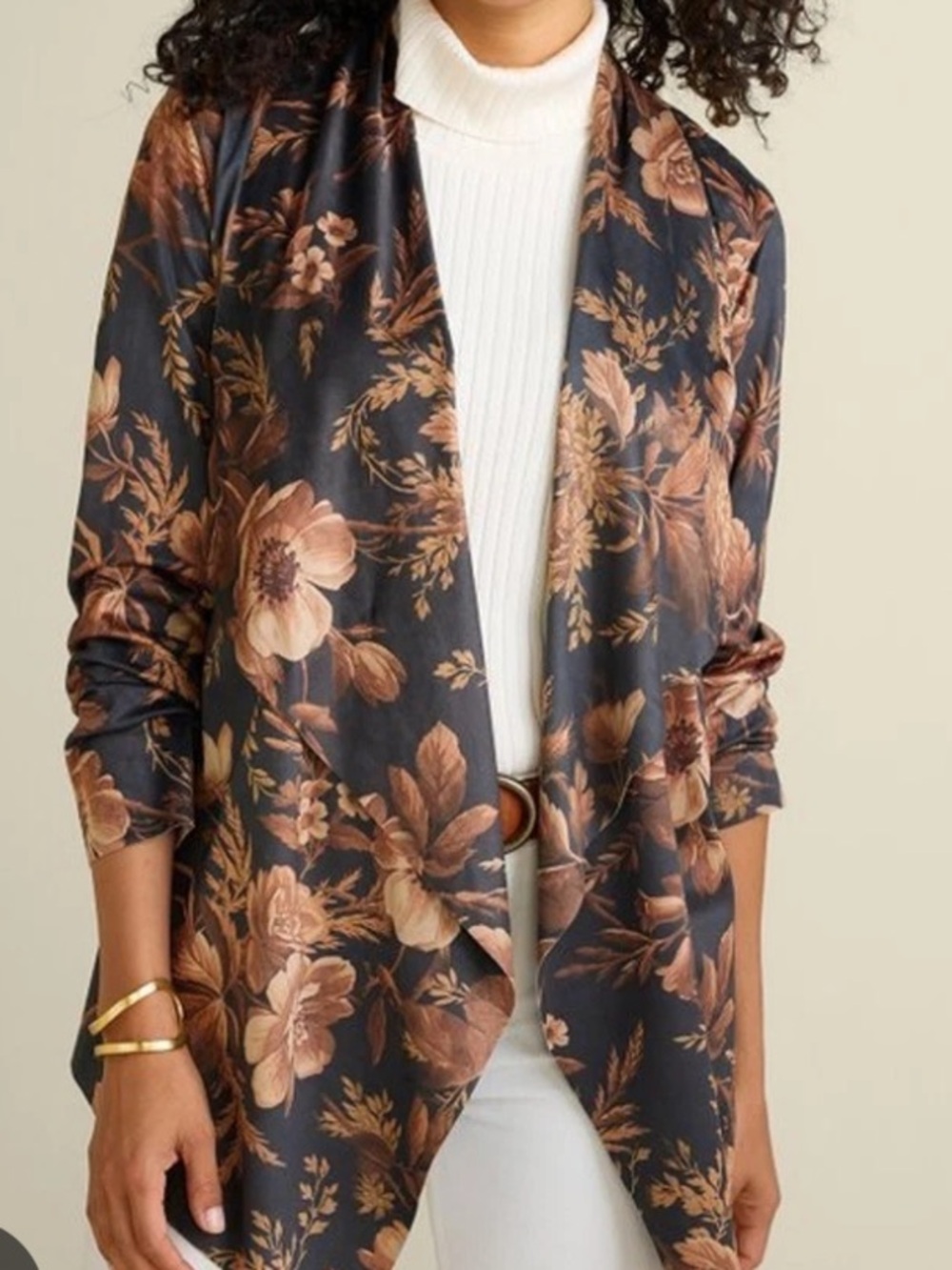 Soft Surroundings Shape Drape Faux Suede Floral Jacket Size Medium